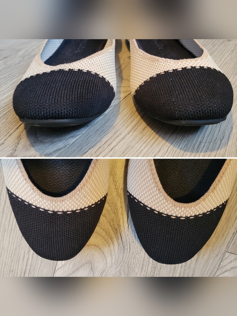 Rothy's The Square Tuxedo Beige & Black Cap Toe Flats, Women's US 8, EU 38.5 - Picture 4 of 16